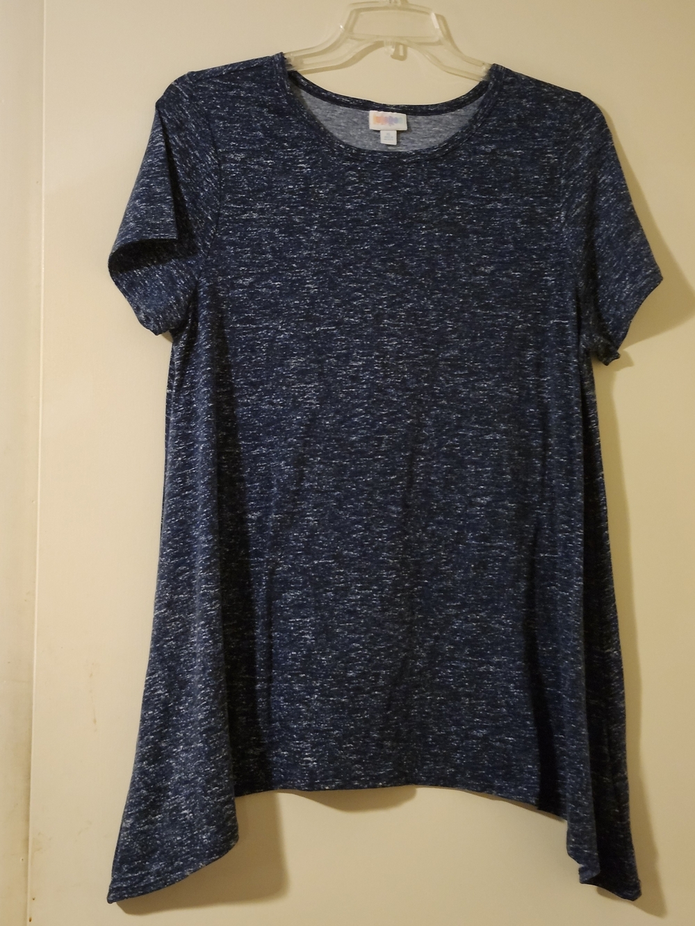 LuLaRoe Heathered Navy Knit Round Neck Short Sleeve Pullover Tunic XL